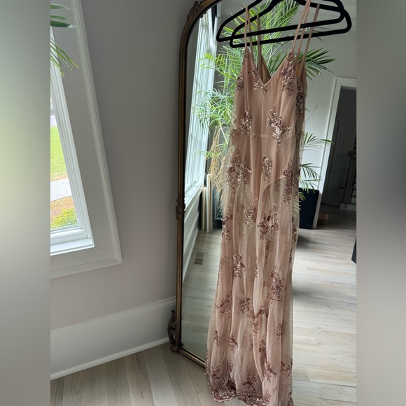 Nasty Gal Dresses & Skirts - Sheer sequin dress. Cream nude with bikini unitard liner under size 8 rose gold